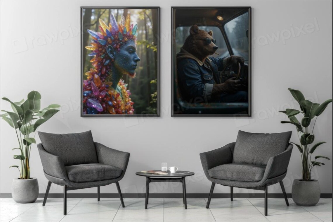Surreal Man Made of Colorful Gemstones in Profile Portrait Poster - Image 3
