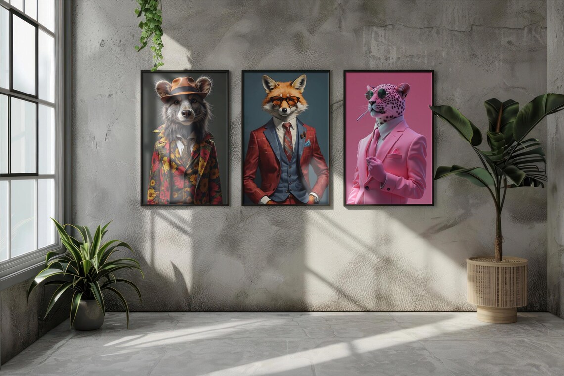 Dapper Red Fox in Burgundy Suit, Vest and Glasses Portrait Poster - Image 3