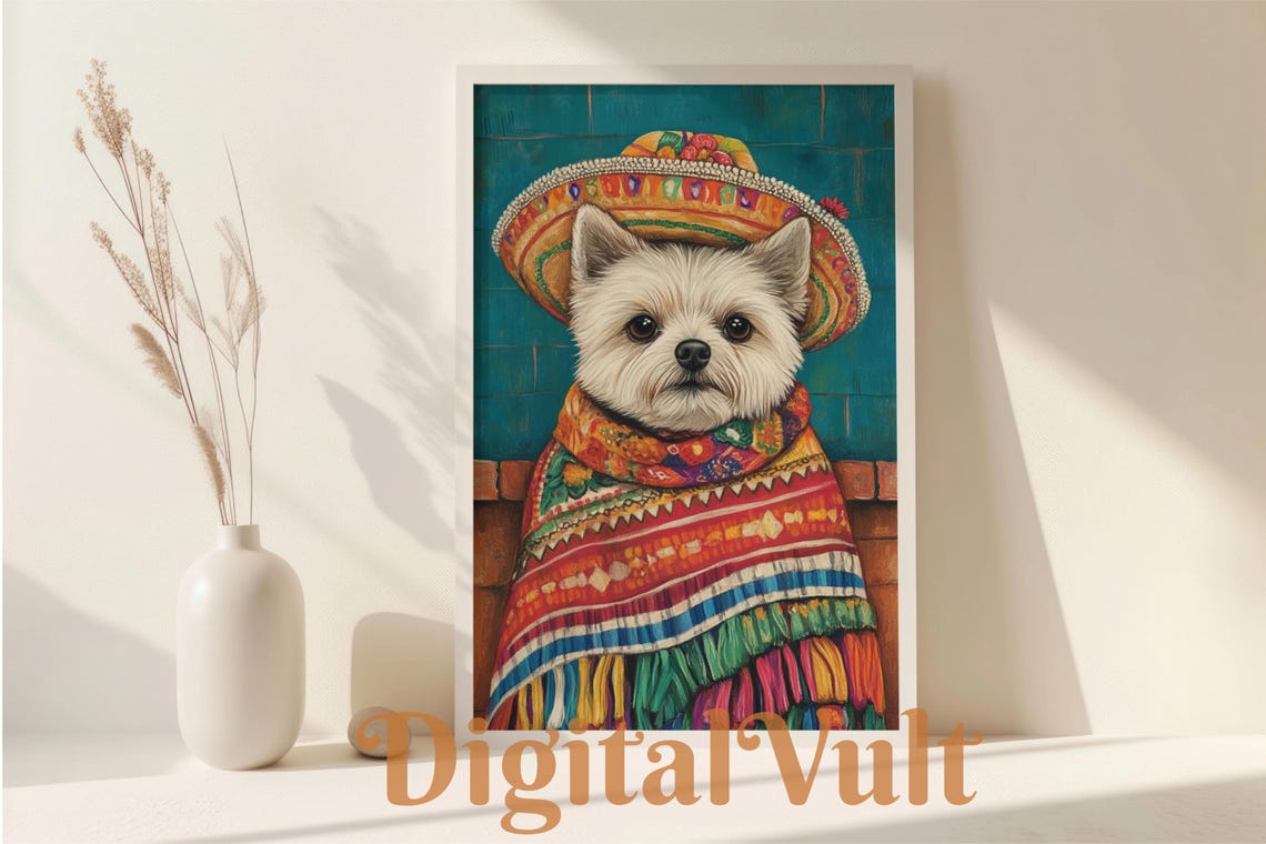 Cute Dog Cinco De Mayo Wall Art Print Mexican Fiesta Wall Art Home Decor Mexican Dog Home Decor Picture Lets Fiesta Png Mexican Png - Image 4