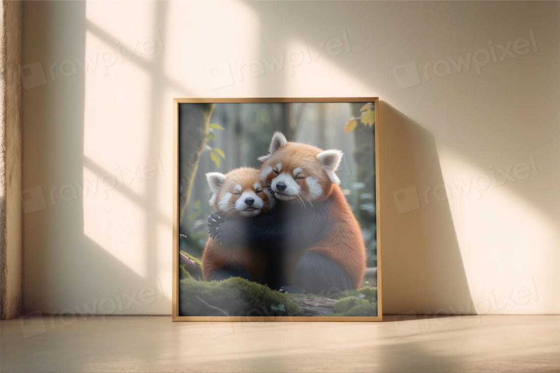 Two Fluffy Red Pandas Hugging Tenderly in a Misty Forest Poster - Image 6