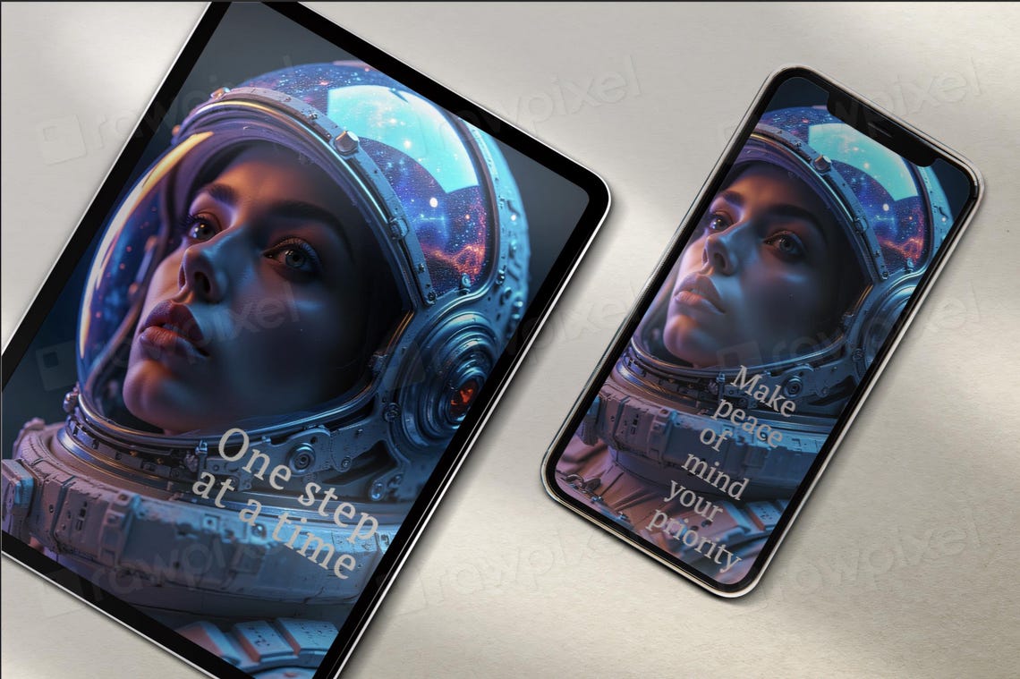 Female Astronaut in Helmet with Galaxy Reflection Portrait Poster - Image 4