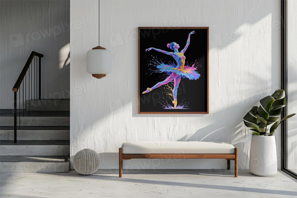 Colorful Neon Ballerina Dancer with Vibrant Paint Splash Poster - Image 4