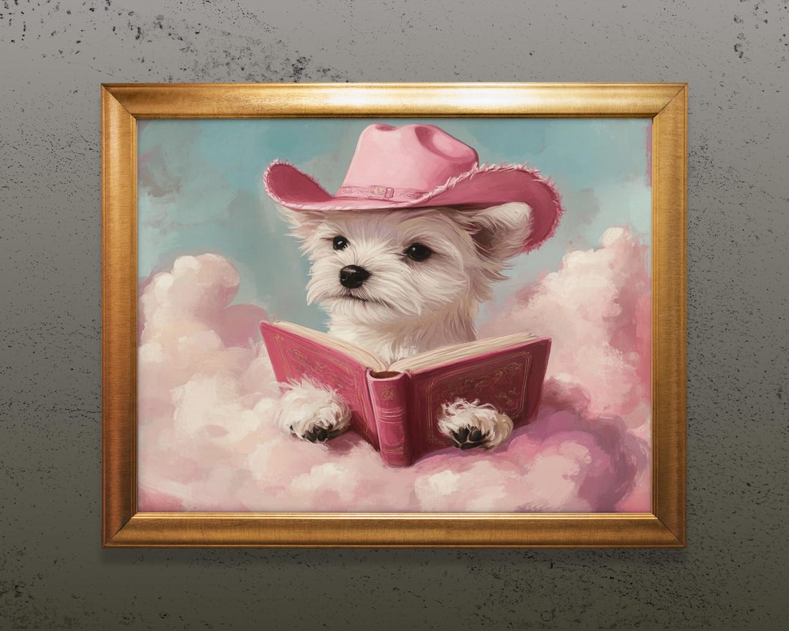 Dog Cowgirl Print, Cute Poodle Book Art