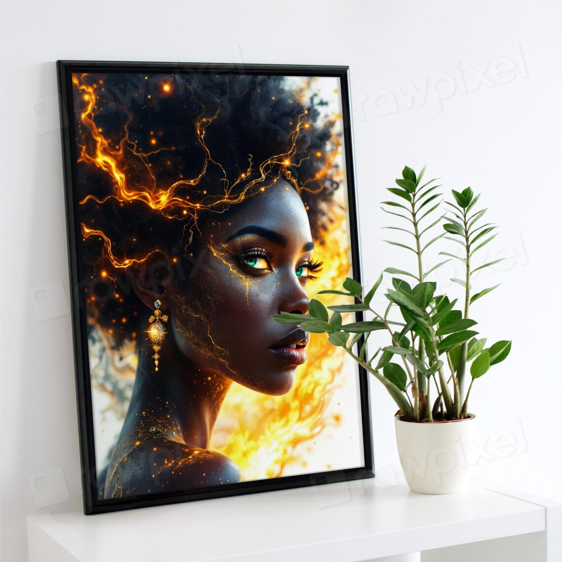 Stunning Woman Portrait with Fiery Golden Hair and Green Eyes Poster - Image 6