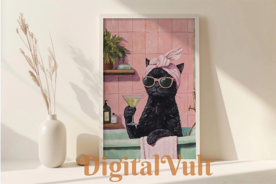 Funny Black Cat Bathroom Poster, Bath Wall Art