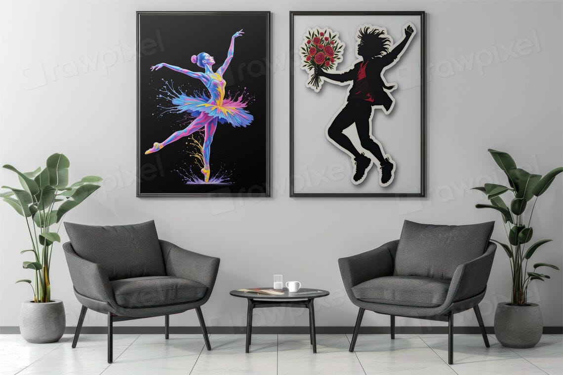Colorful Neon Ballerina Dancer with Vibrant Paint Splash Poster - Image 2
