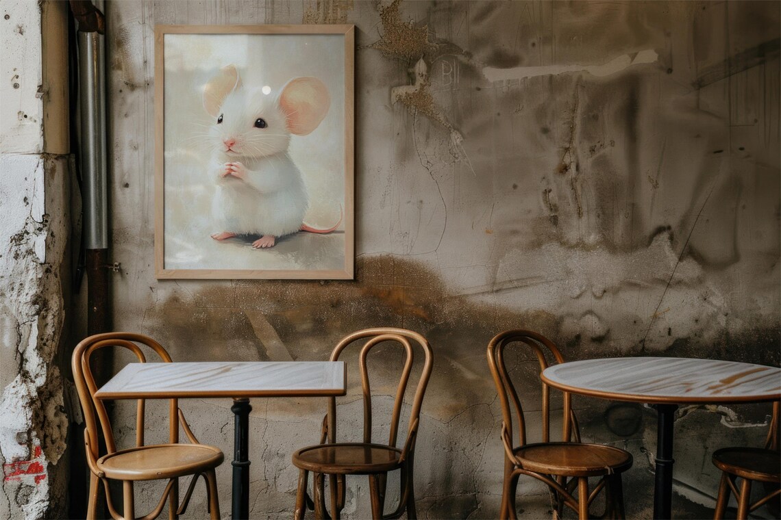 Cute White Mouse, Vintage Nursery Decor Art Print - Image 2