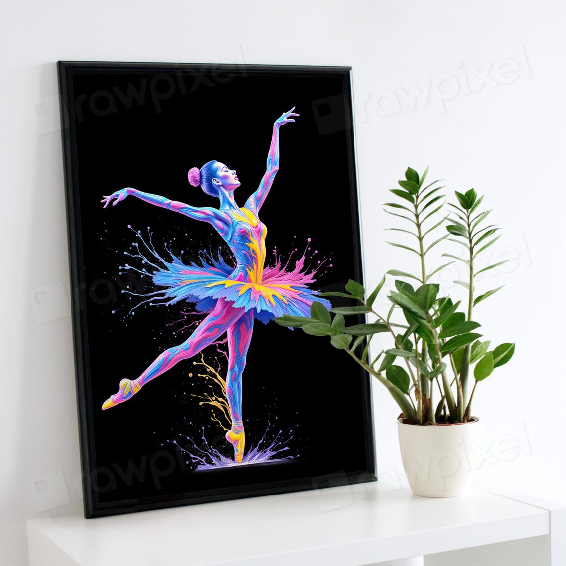 Colorful Neon Ballerina Dancer with Vibrant Paint Splash Poster - Image 6
