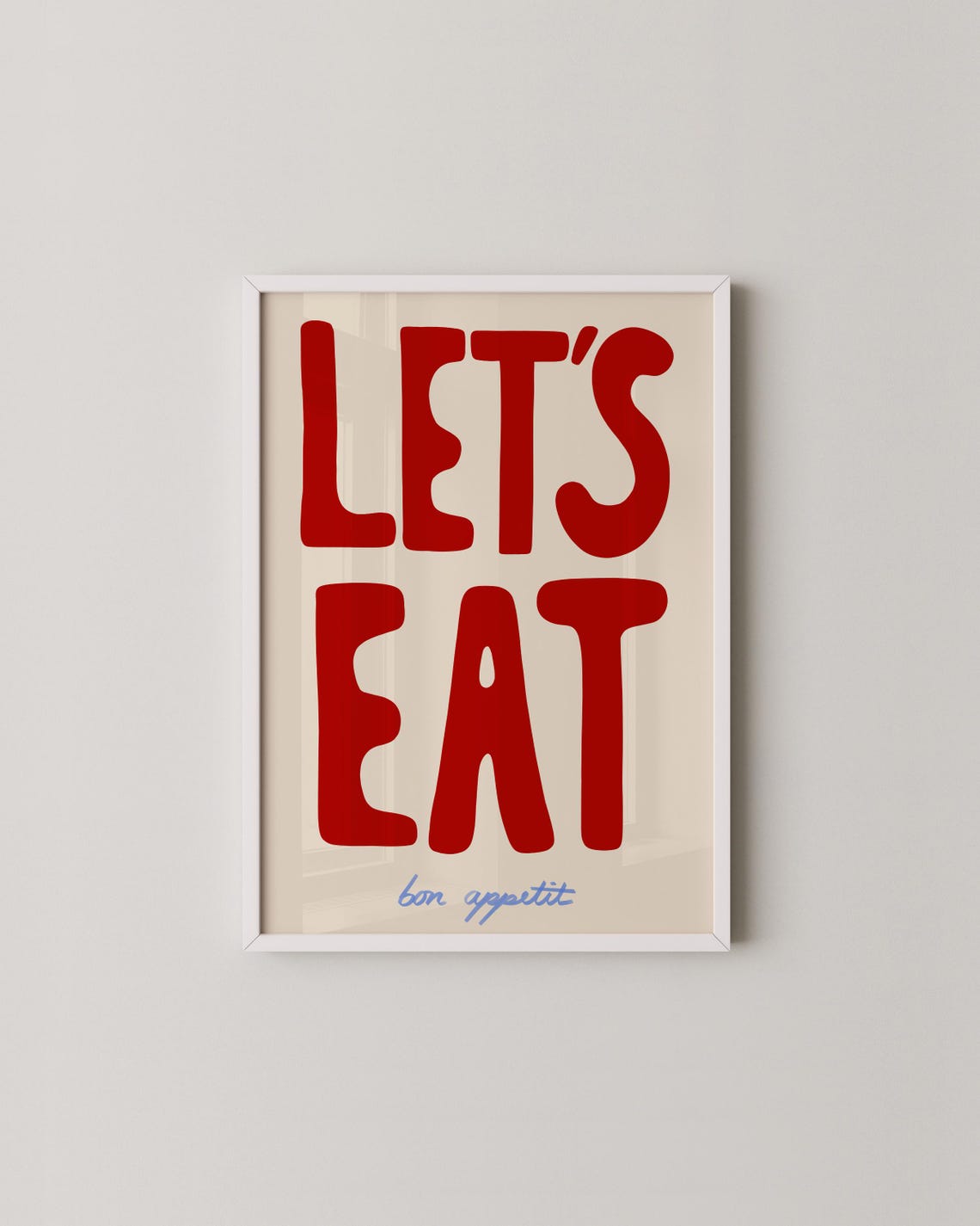 Lets Eat Bon Appetit Bold Red Typography Kitchen Wall Poster