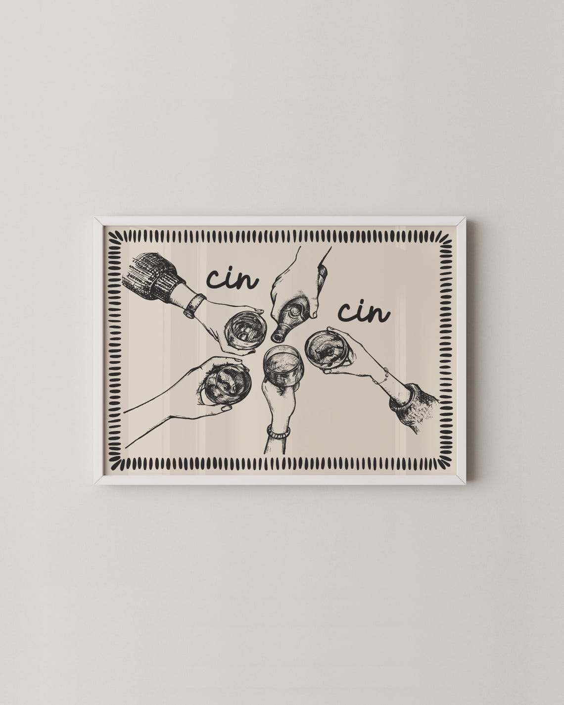 Cin Cin Italian Cheers Toasting Wine Glasses Line Art Bar Poster