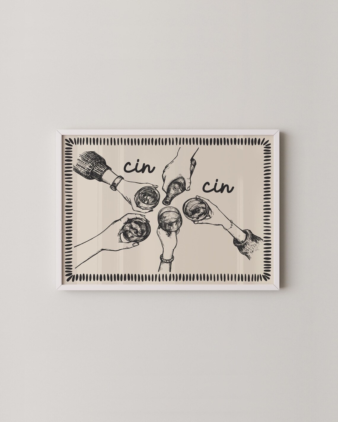 Cin Wall Art Neutral Bar Cart Decor Cheers Print Line Drinks Illustration Prints2paper