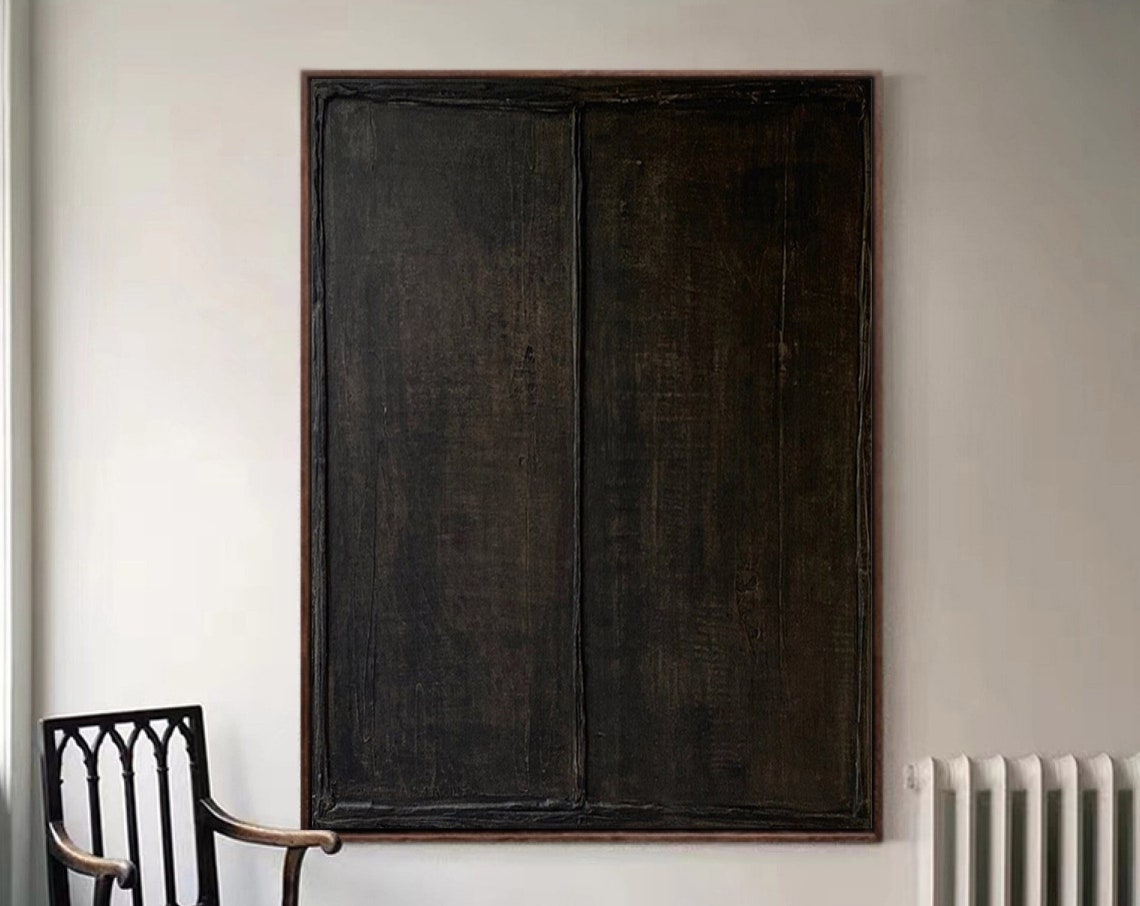 Dramatic Solid Black Two Panel Minimalist Wabi Sabi Art Poster