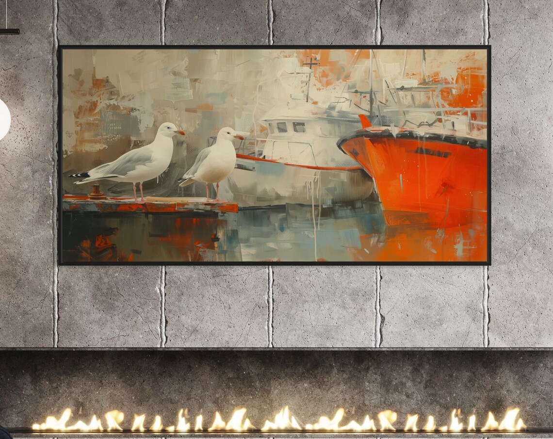 Seagull And Fishing Boat Nautical Seaside Art Print