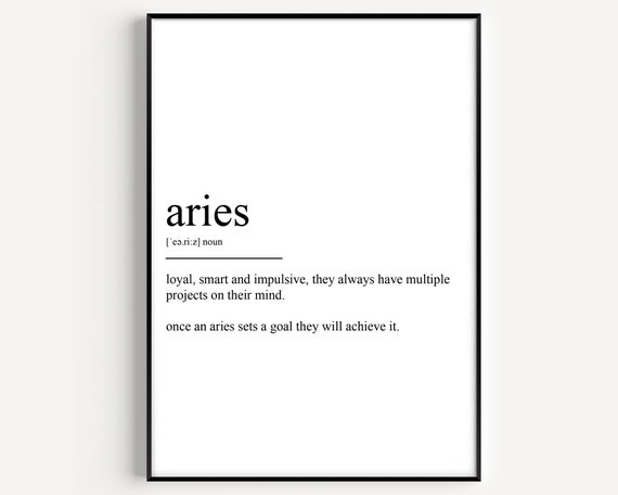 Aries Definition Art Print, Zodiac Sign Decor