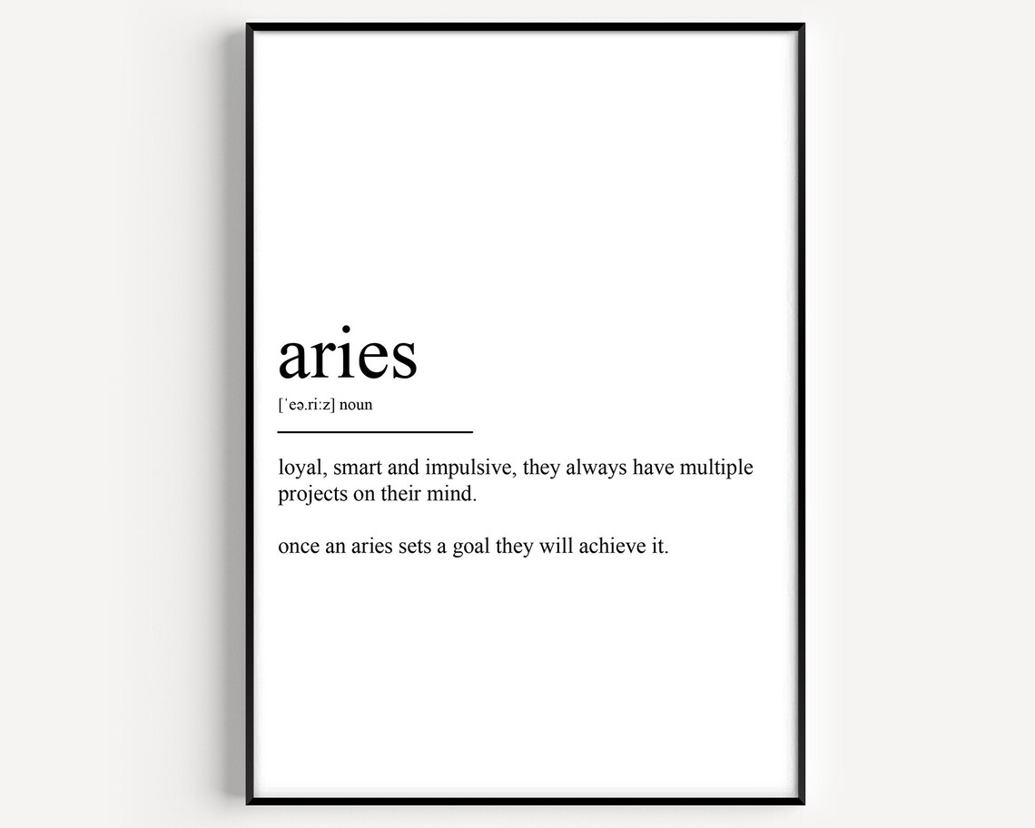 Aries Definition Art Print, Zodiac Sign Decor