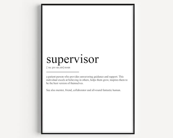 Supervisor Dictionary Definition Funny Gift Minimalist Word Poster