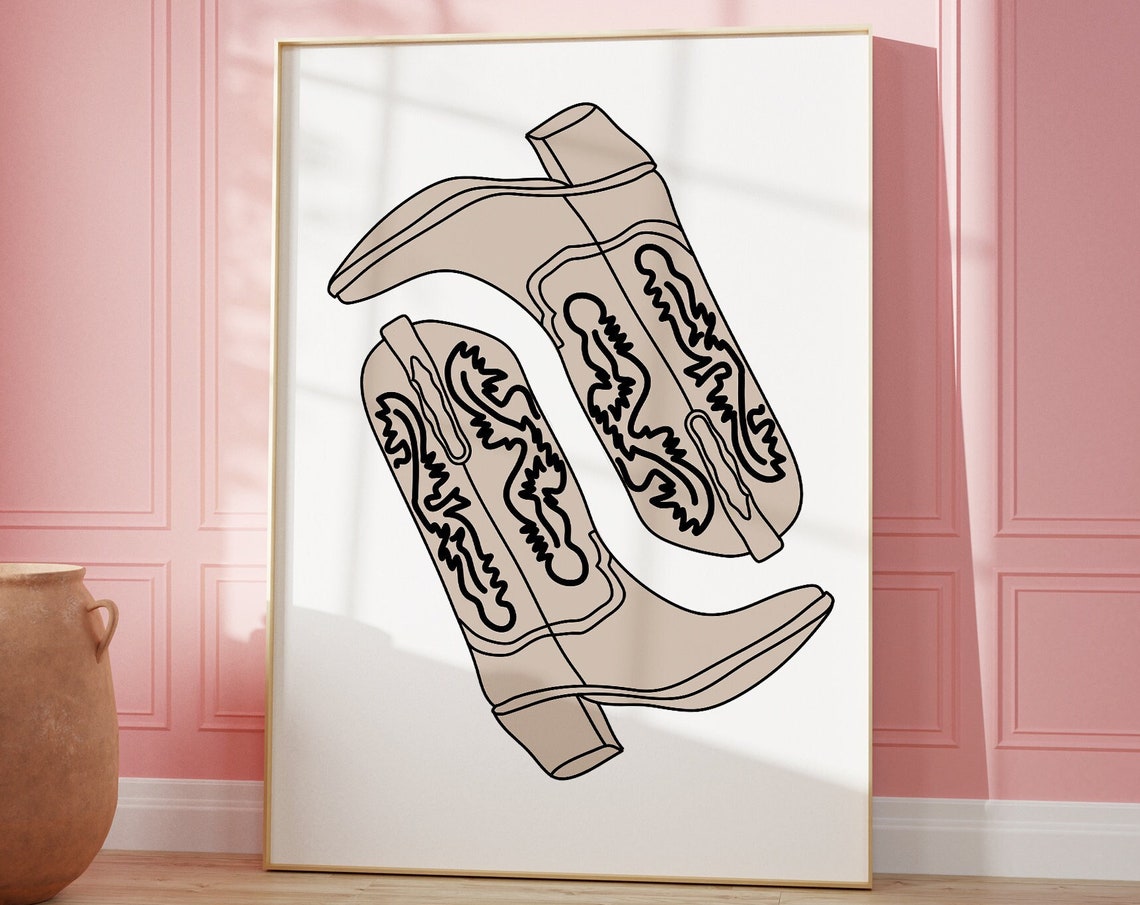 Neutral Cowgirl Cowboy Boots Art Print Western Art Print Preppy Cowgirl Decor Coastal Cowgirl Art Cowgirl Dorm Decor Print