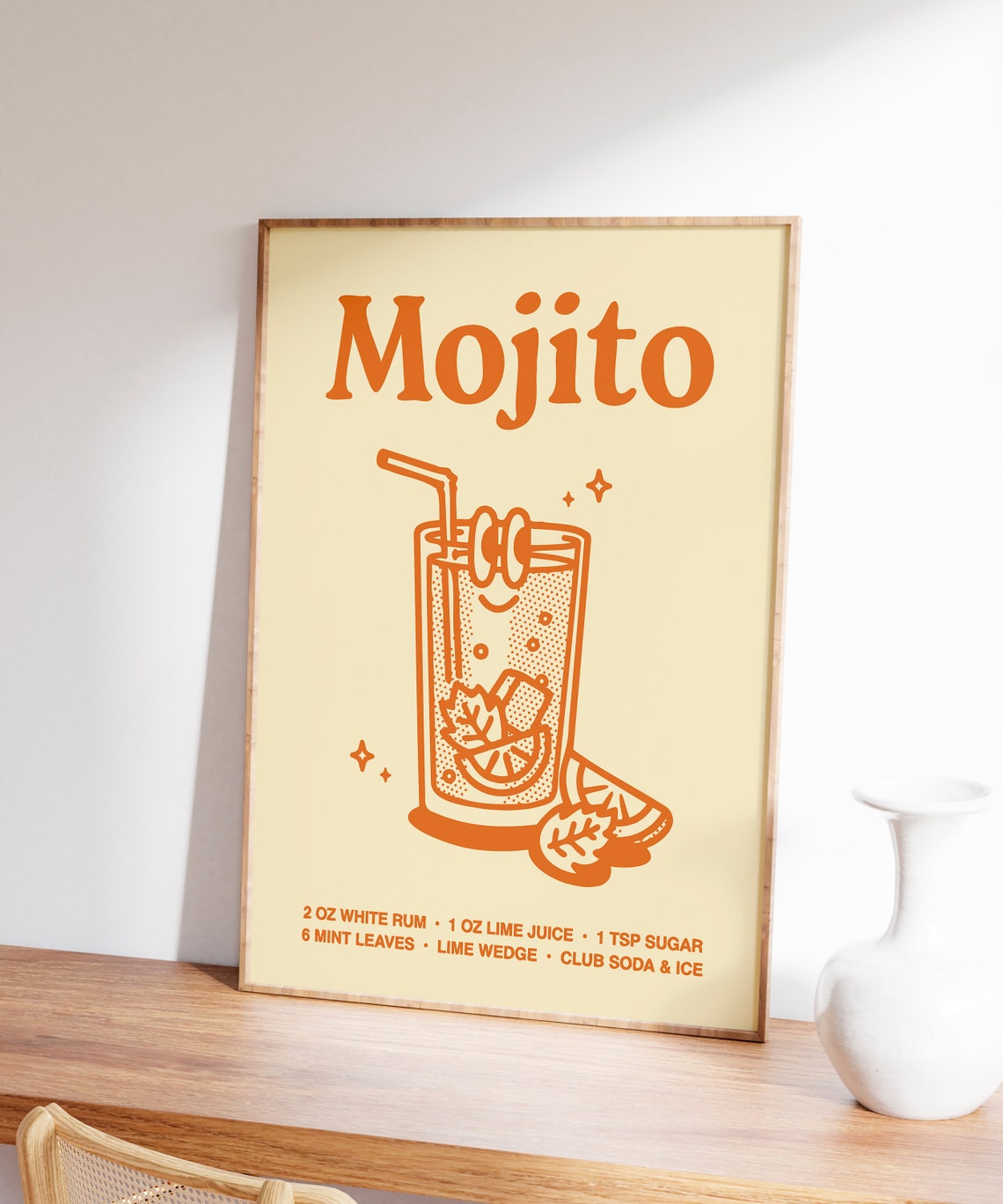 Retro Mojito Cocktail Recipe Glass Illustration Kitchen Bar Print - Image 3
