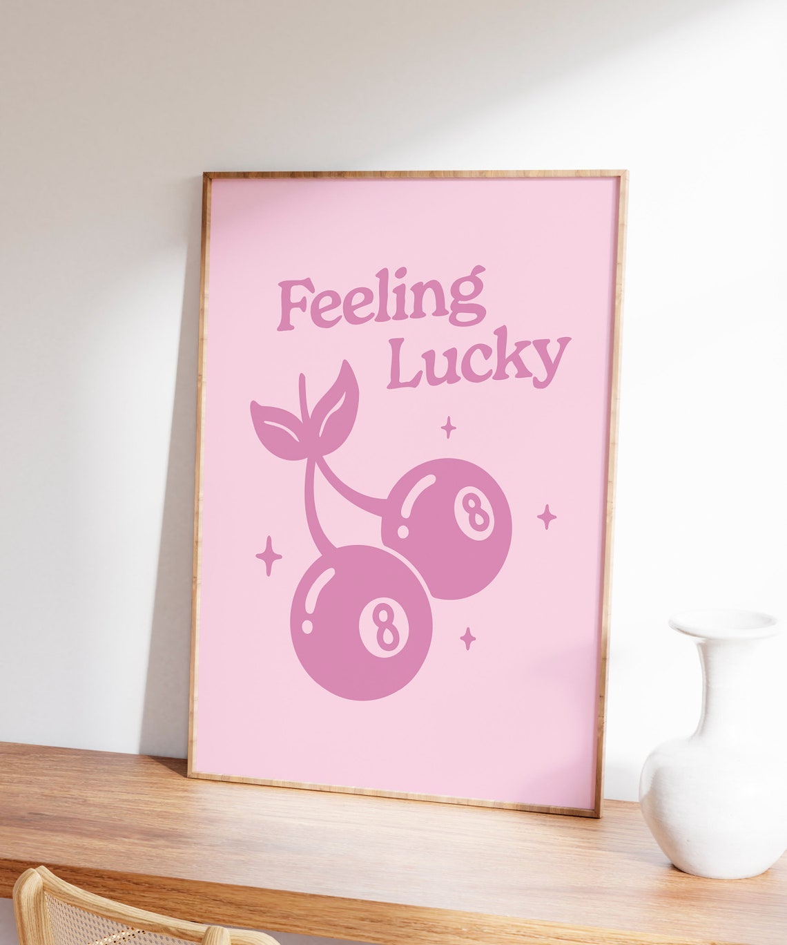 Feeling Lucky Pink Cherry Eight Ball Lucky Retro Quote Poster - Image 7