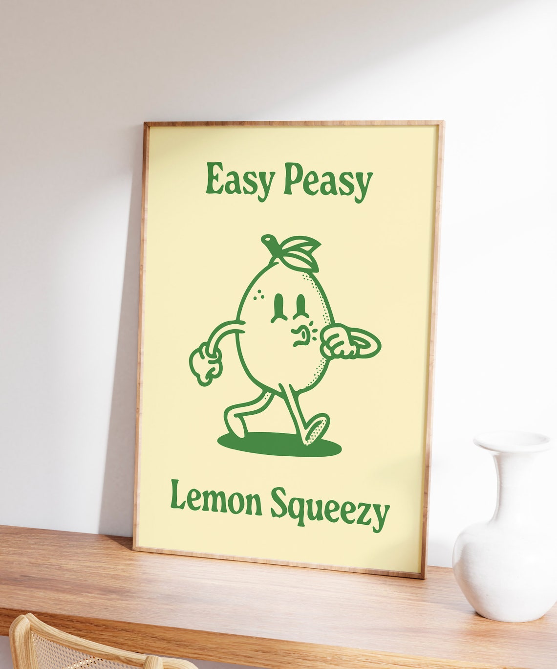 Easy Peasy Lemon Squeezy Green Retro Lemon Mascot Quote Poster - Image 3