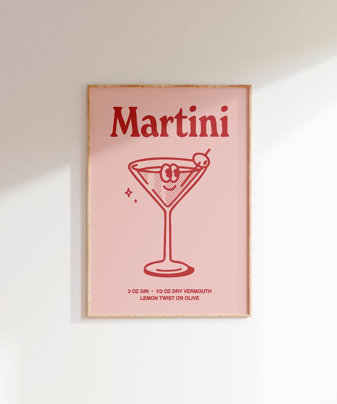 Martini Cocktail Recipe Smiling Glass Retro Pink Bar Cart Poster - Image 6