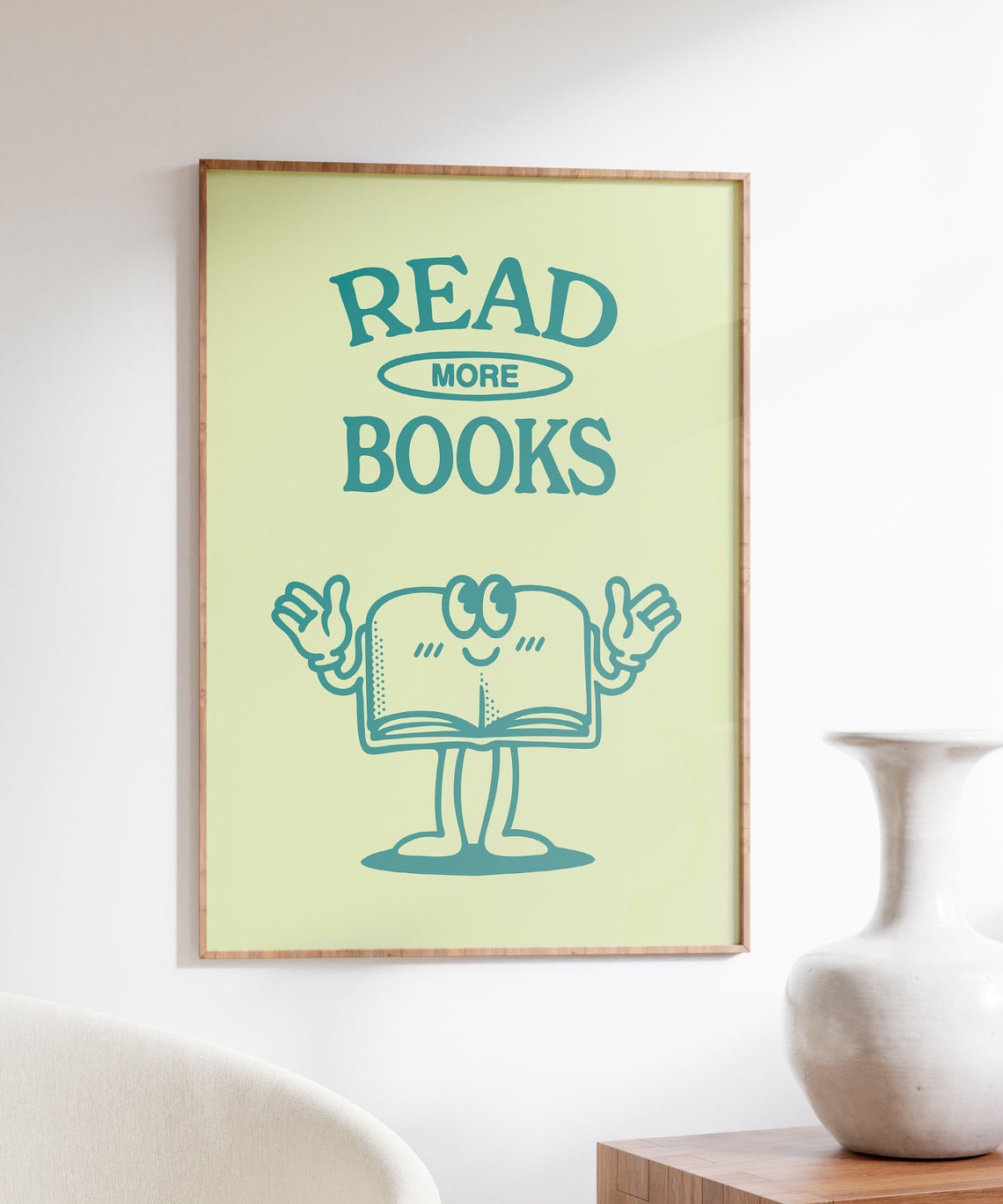 Read More Books Teal Book Mascot Lime Green Reading Quote Poster - Image 5