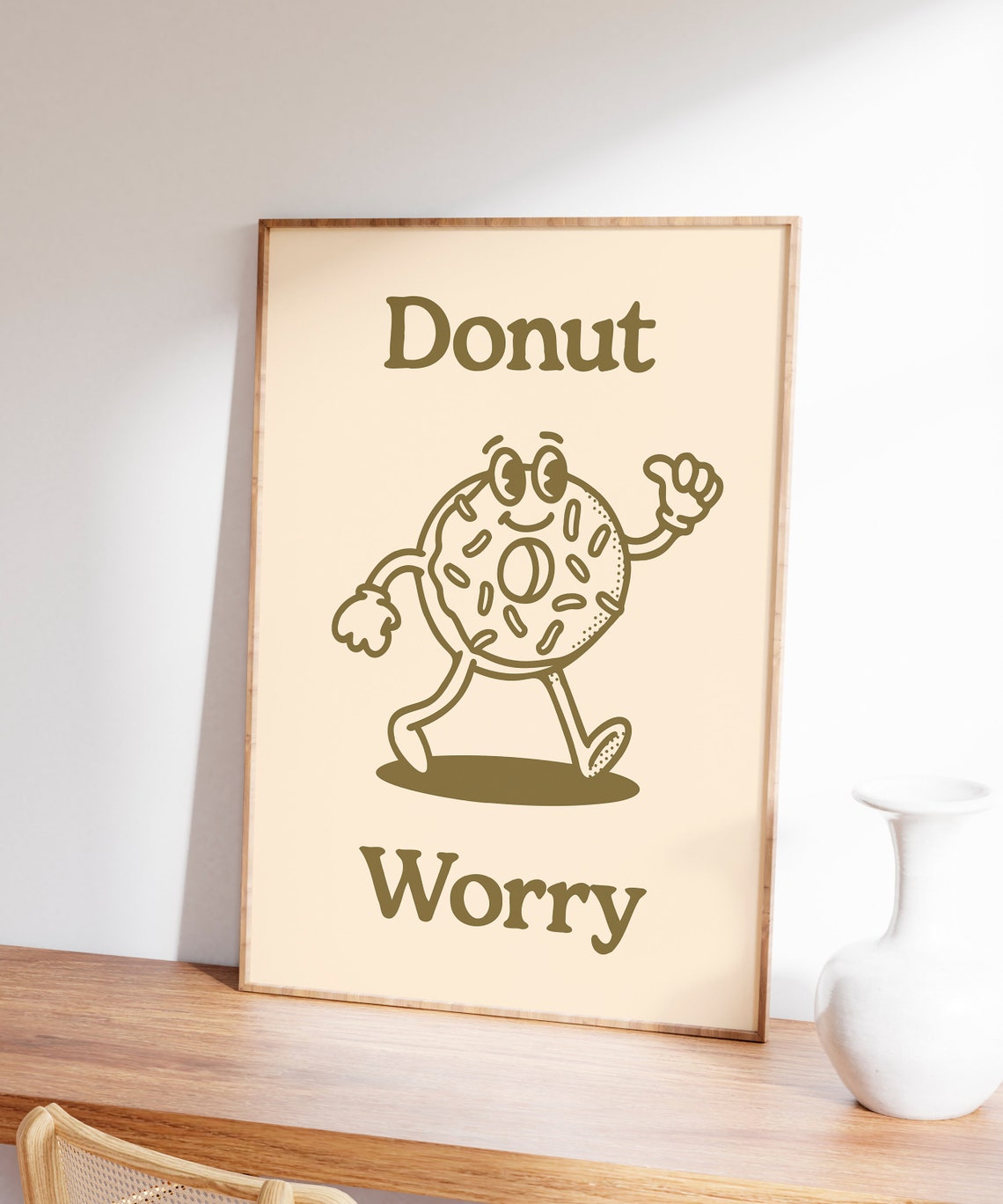 Donut Worry Beige Retro Cartoon Walking Donut Funny Quote Poster - Image 6