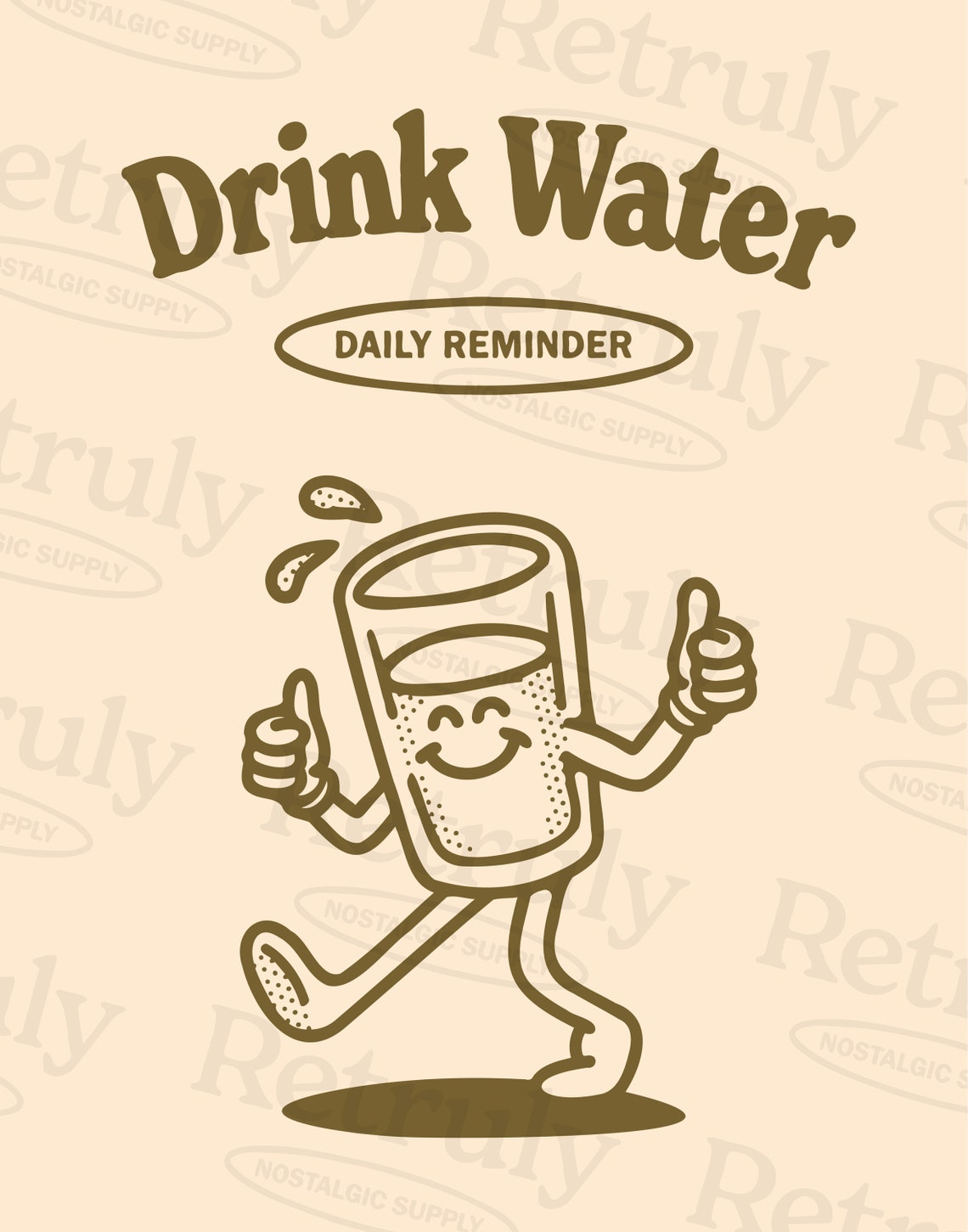 Drink Water Daily Reminder Glass Mascot Retro Wellness Quote Poster - Image 2