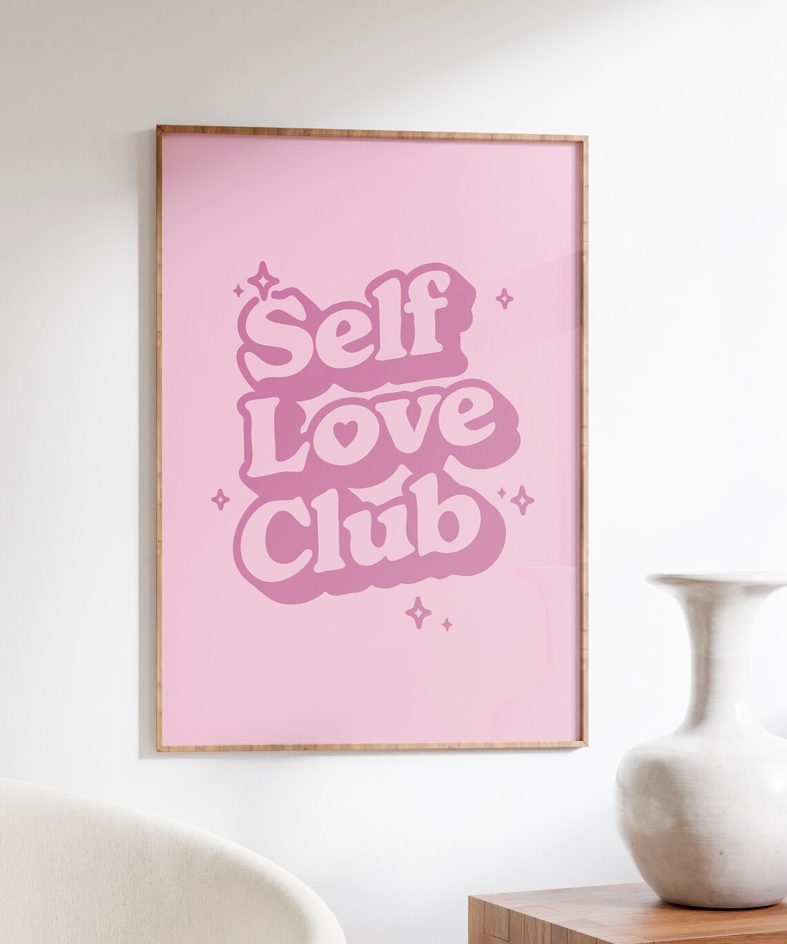 Self Love Club Pink Retro Y2K Groovy Typography Quote Poster - Image 4