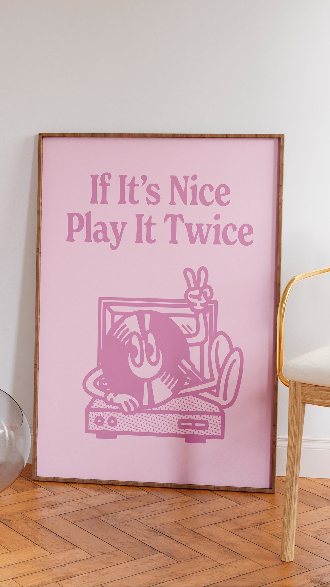 If Its Nice Play It Twice Pink Retro Vinyl Record Quote Poster - Image 2