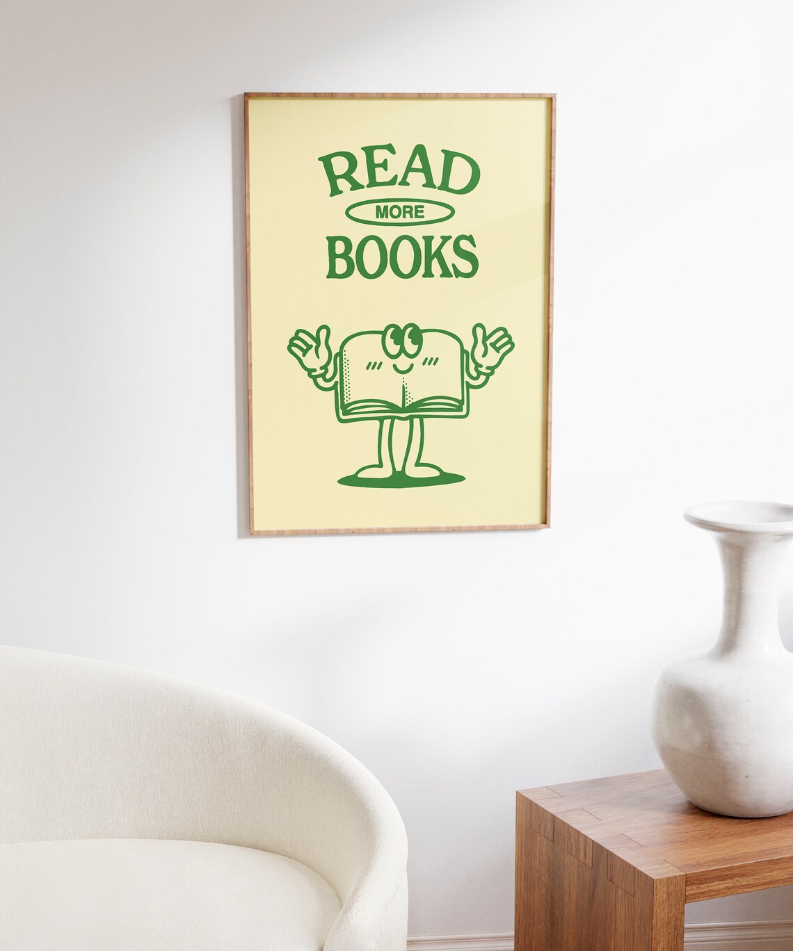 Read More Books Green Book Character Cream Retro Reading Quote Poster - Image 5