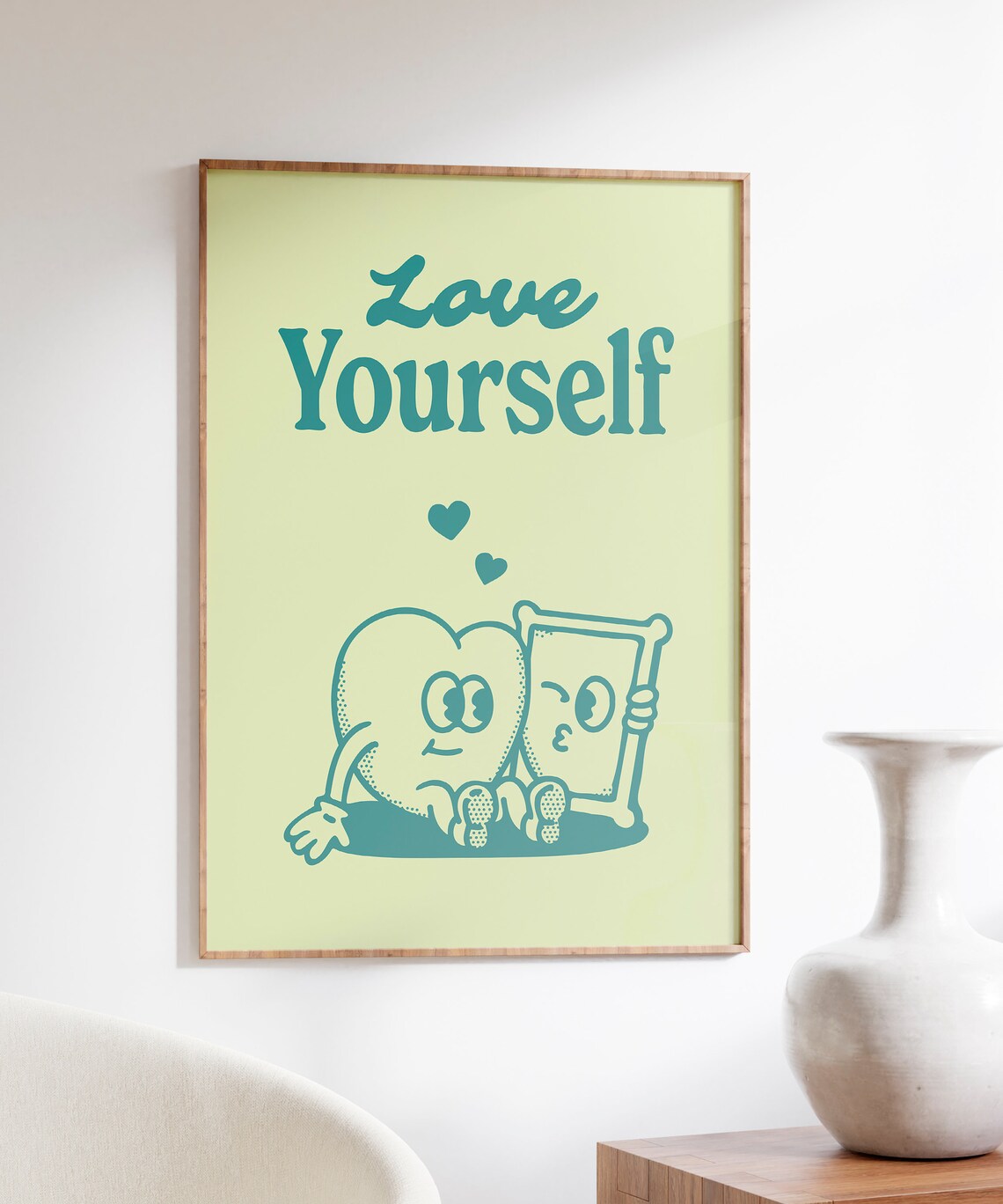 Love Yourself Teal Heart Quote Cute Retro Self Care Wall Art - Image 5