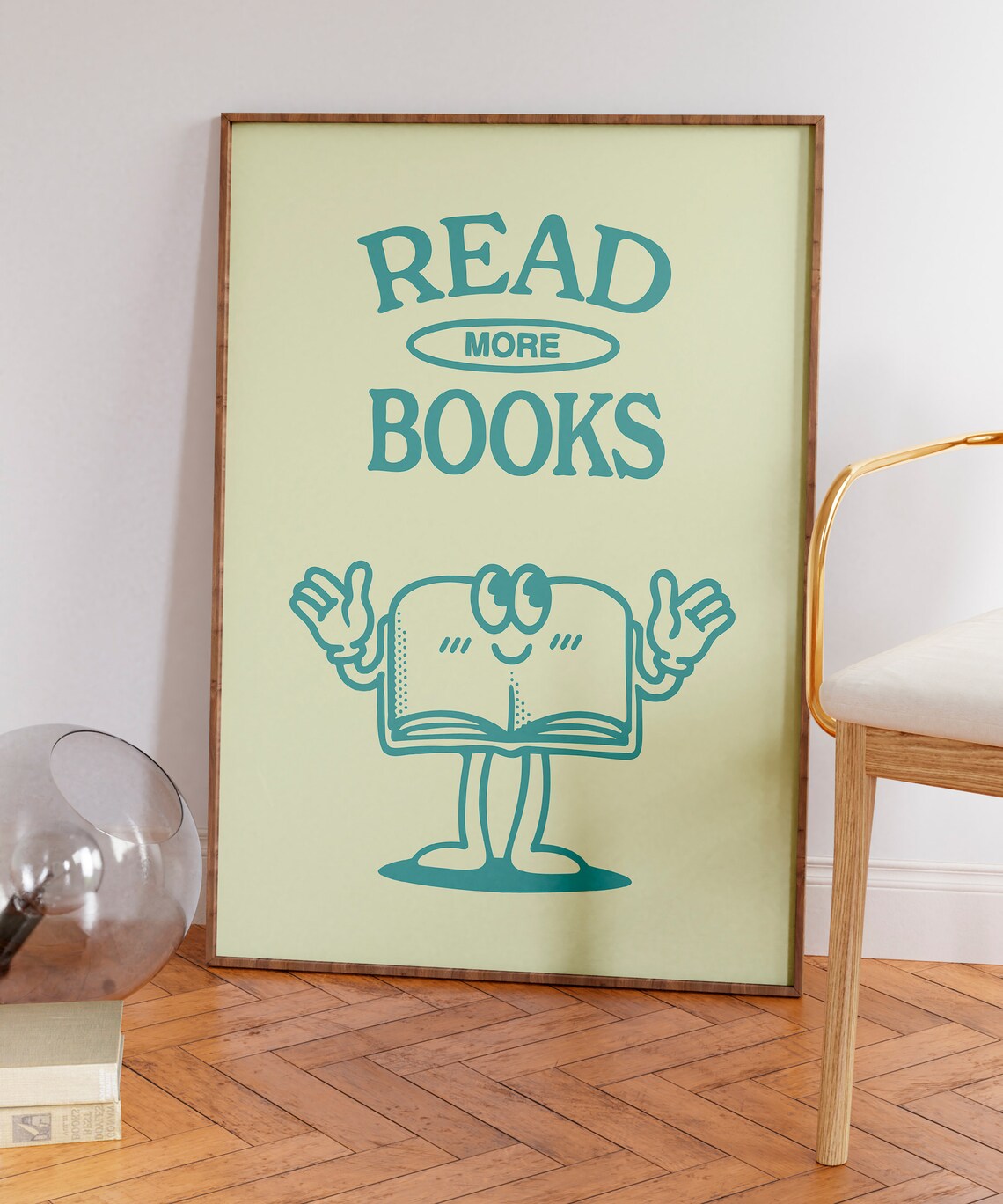 Read More Books Teal Book Mascot Lime Green Reading Quote Poster - Image 6