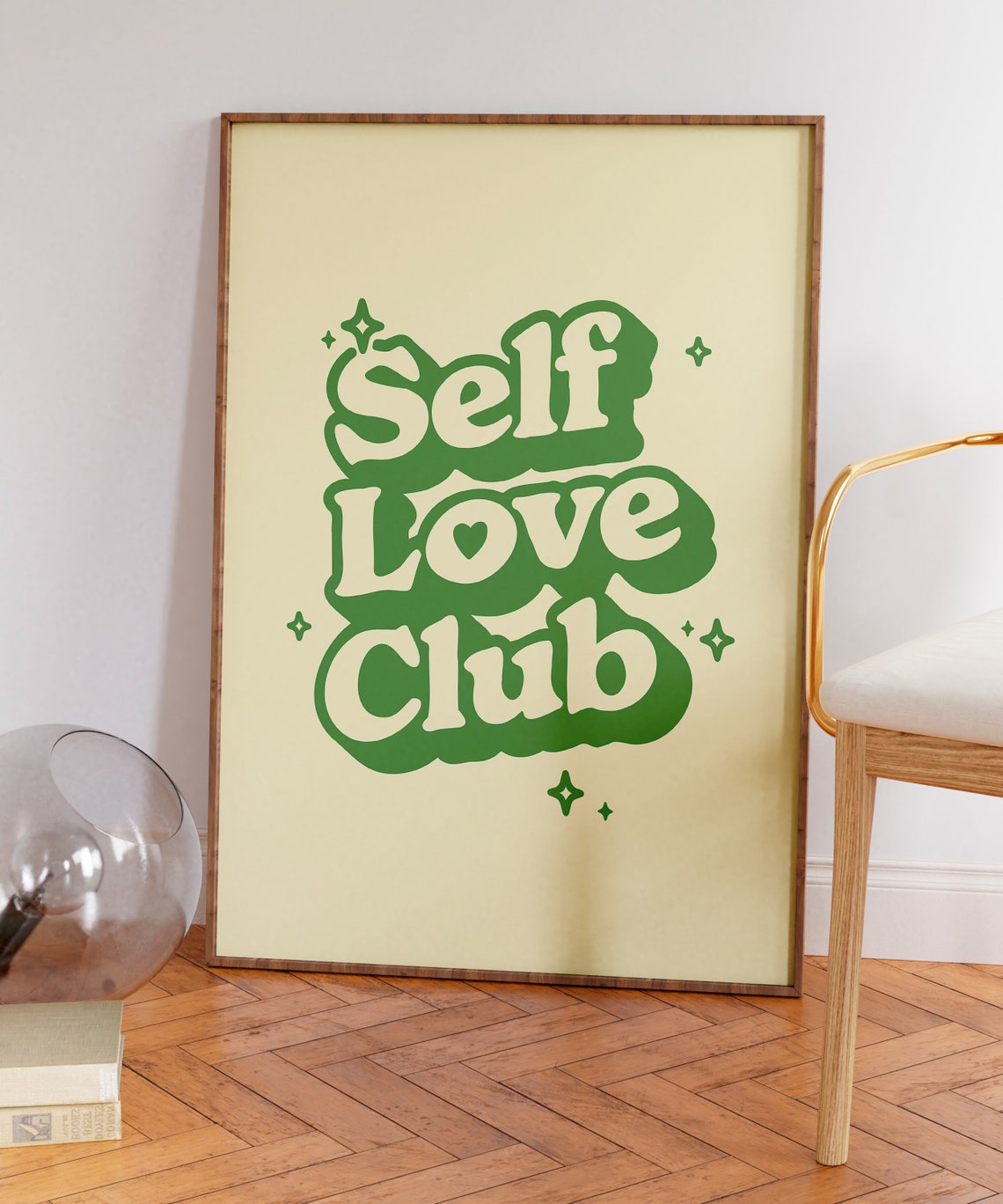 Self Love Club Green Retro Bubble Lettering Yellow Quote Poster - Image 7