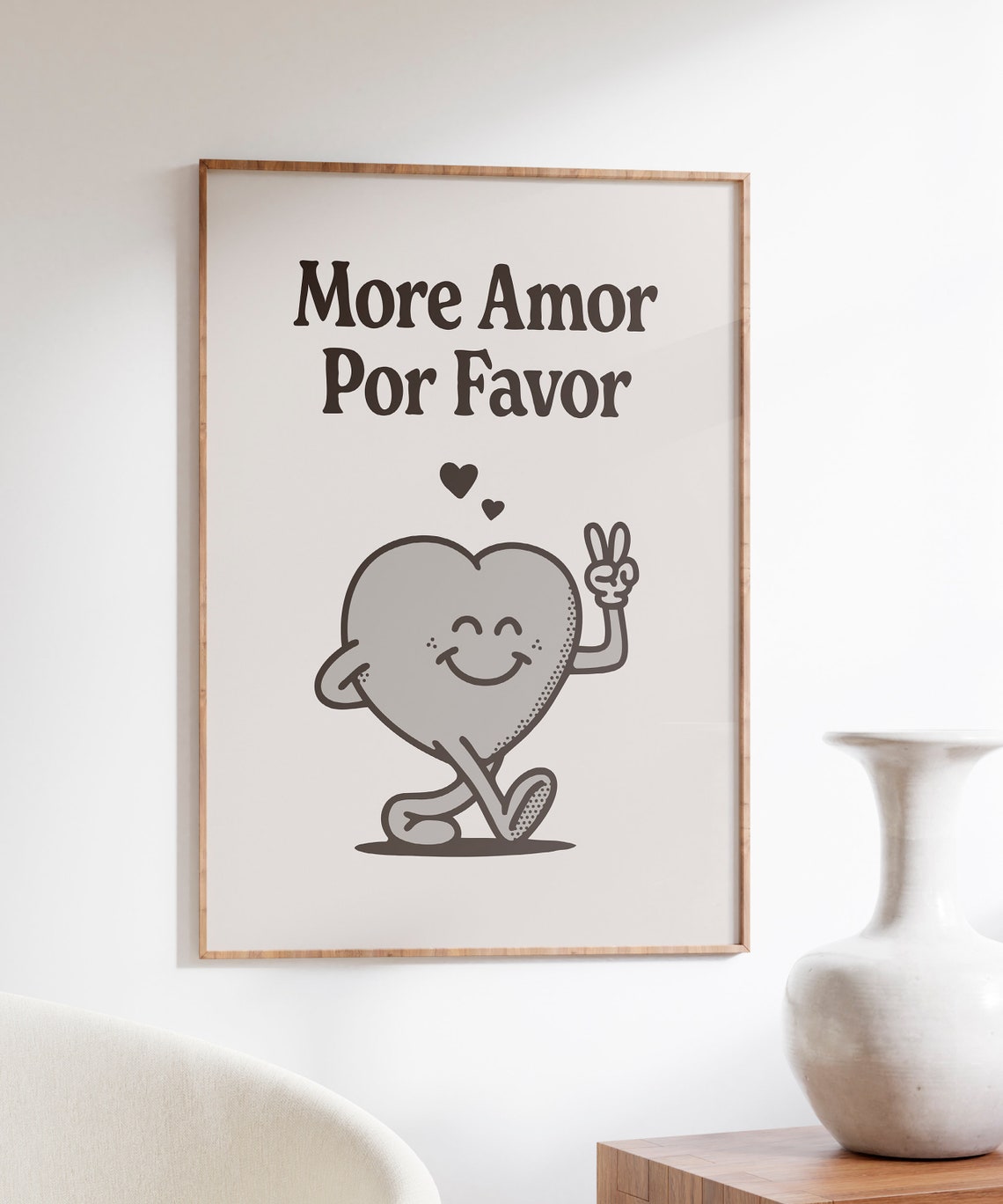 More Amor Por Favor Grey Happy Smiling Heart Retro Quote Poster - Image 5