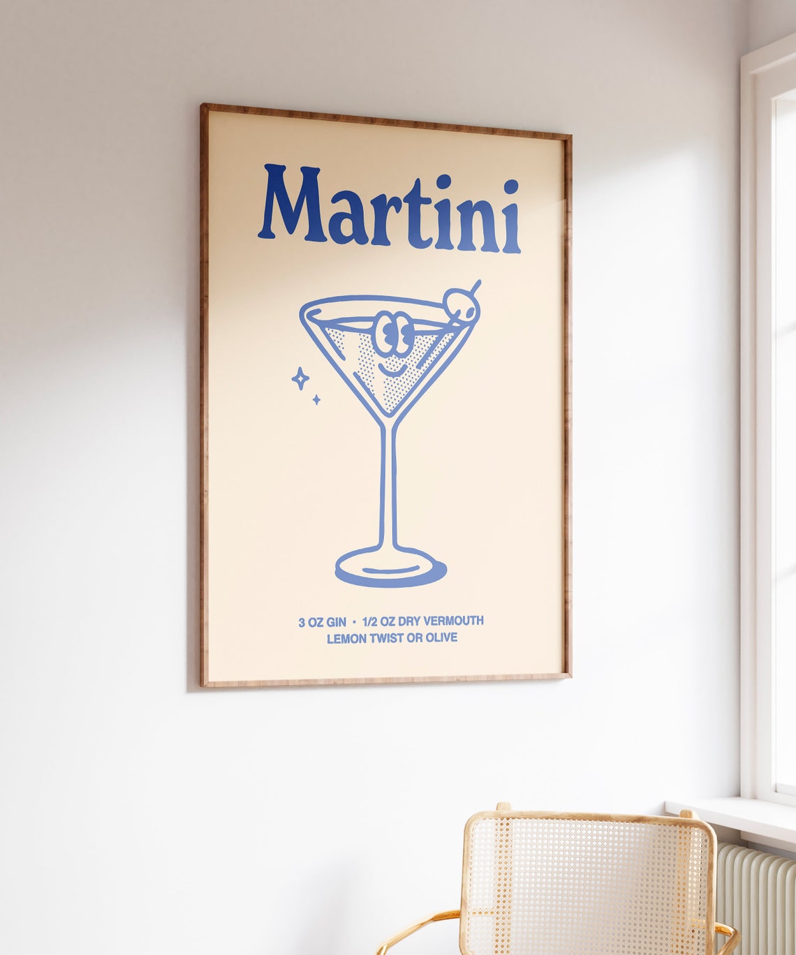 Martini Cocktail Recipe Retro Blue Bar Cart Drink Art Poster - Image 4