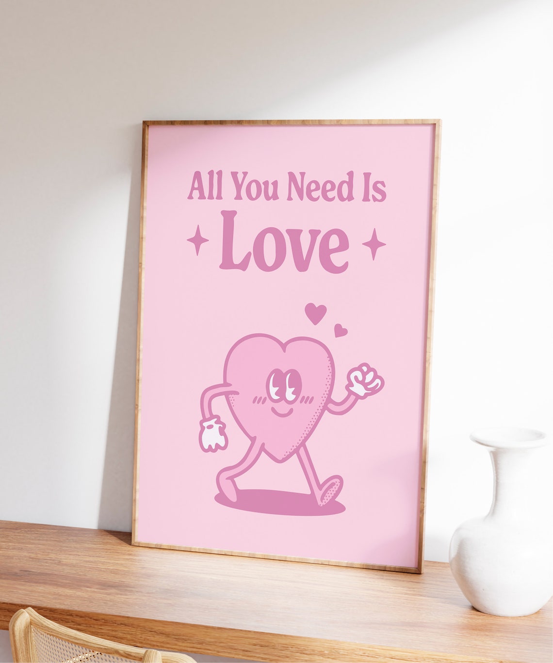 All You Need Is Love Pink Heart Mascot Love Quote Wall Poster - Image 7