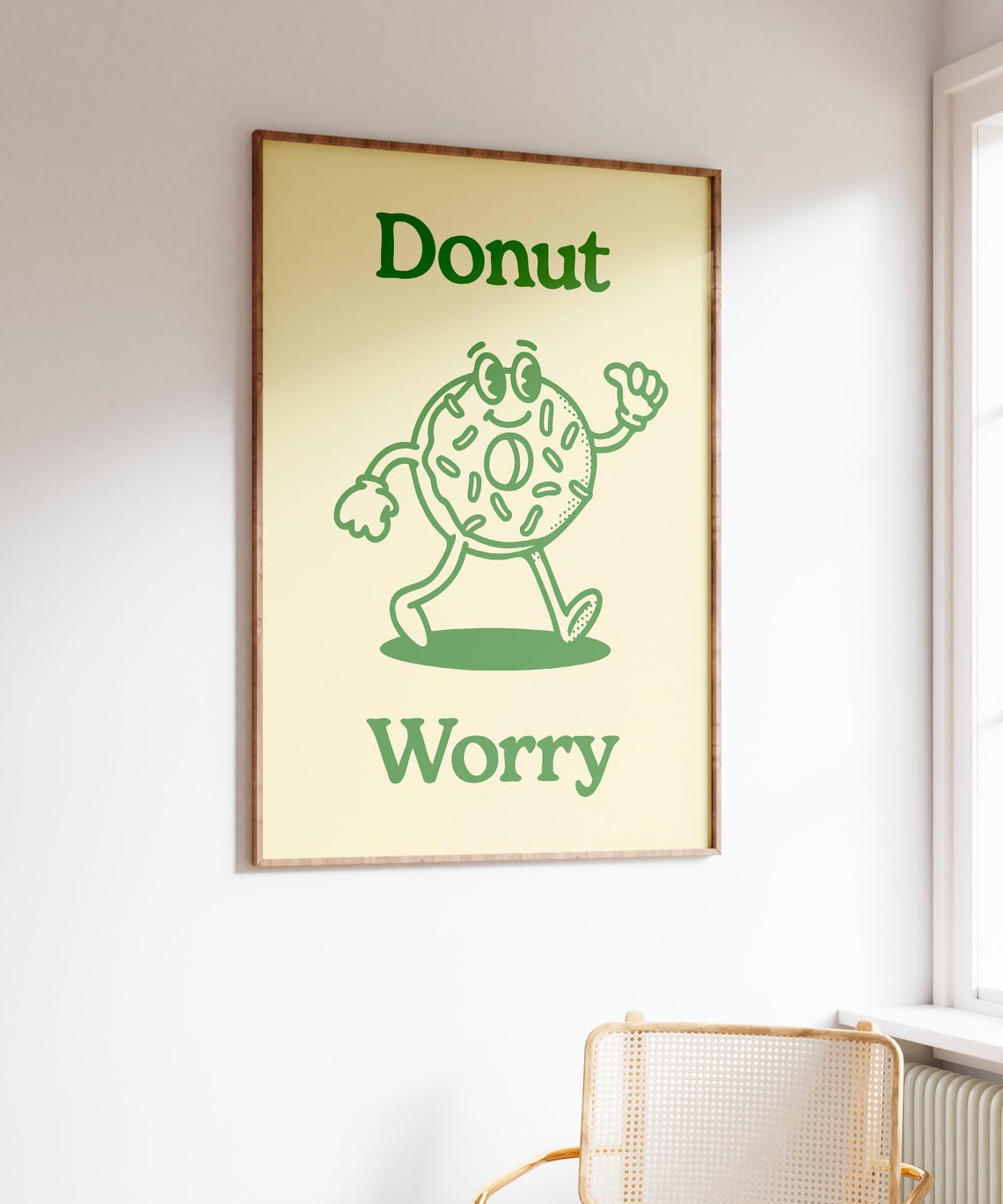 Donut Worry Green Retro Cartoon Walking Donut Funny Quote Poster - Image 4