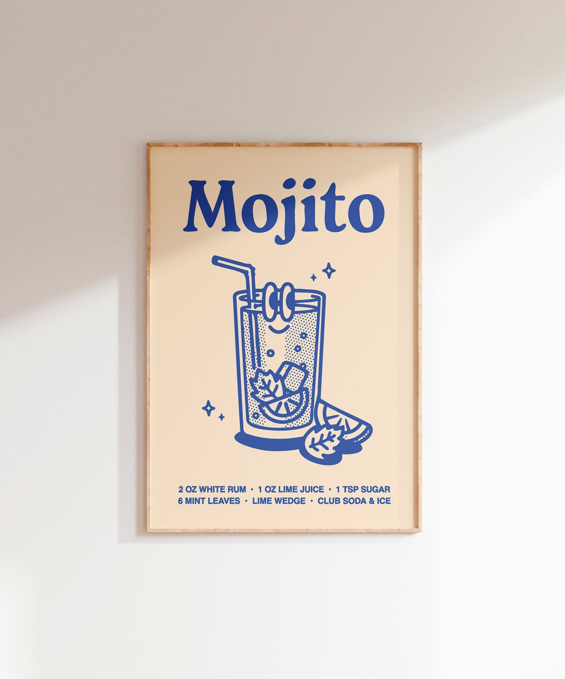 Mojito Cocktail Recipe Blue Line Art Kitchen Bar Cart Poster - Image 6