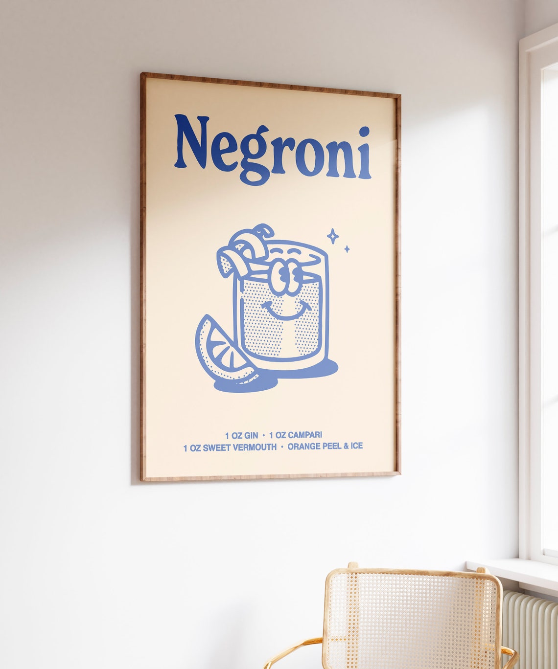 Negroni Cocktail Recipe Retro Blue Rocks Glass Bar Cart Poster - Image 6