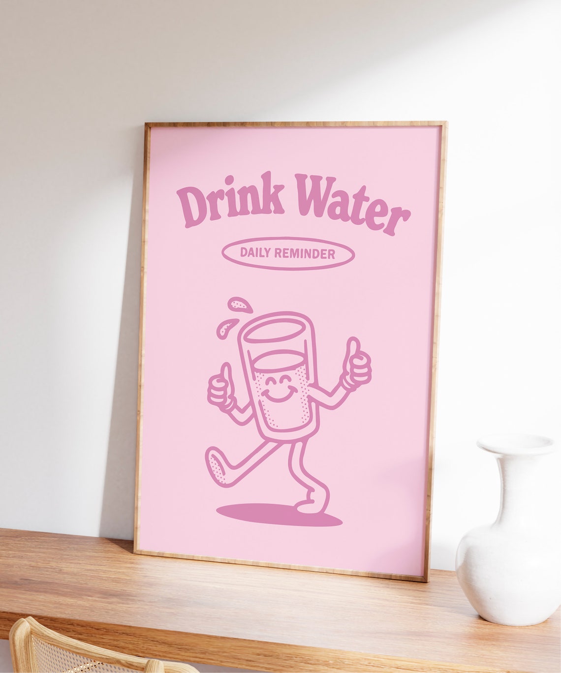 Drink Water Daily Reminder Pink Retro Water Glass Mascot Poster - Image 7