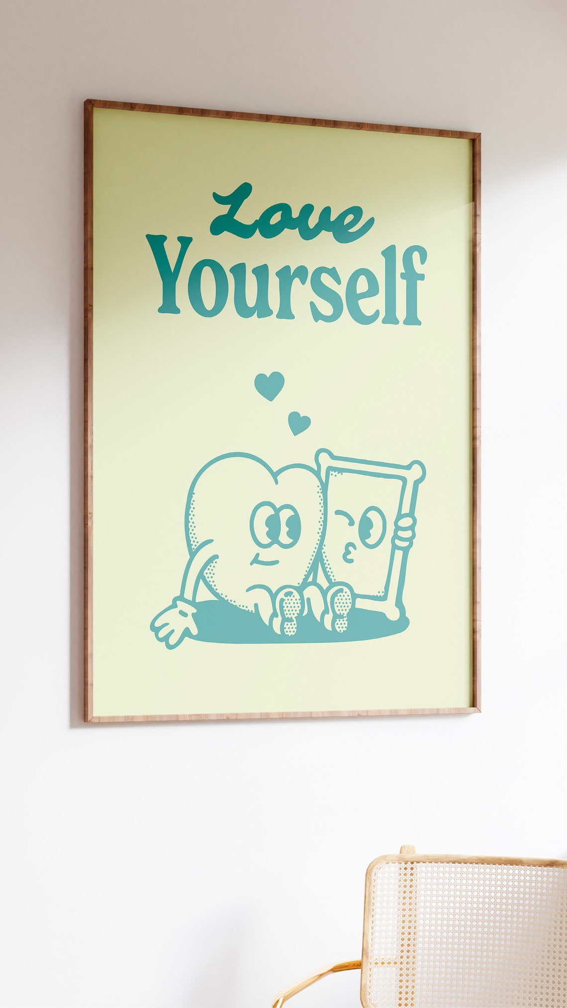 Love Yourself Teal Heart Quote Cute Retro Self Care Wall Art - Image 2