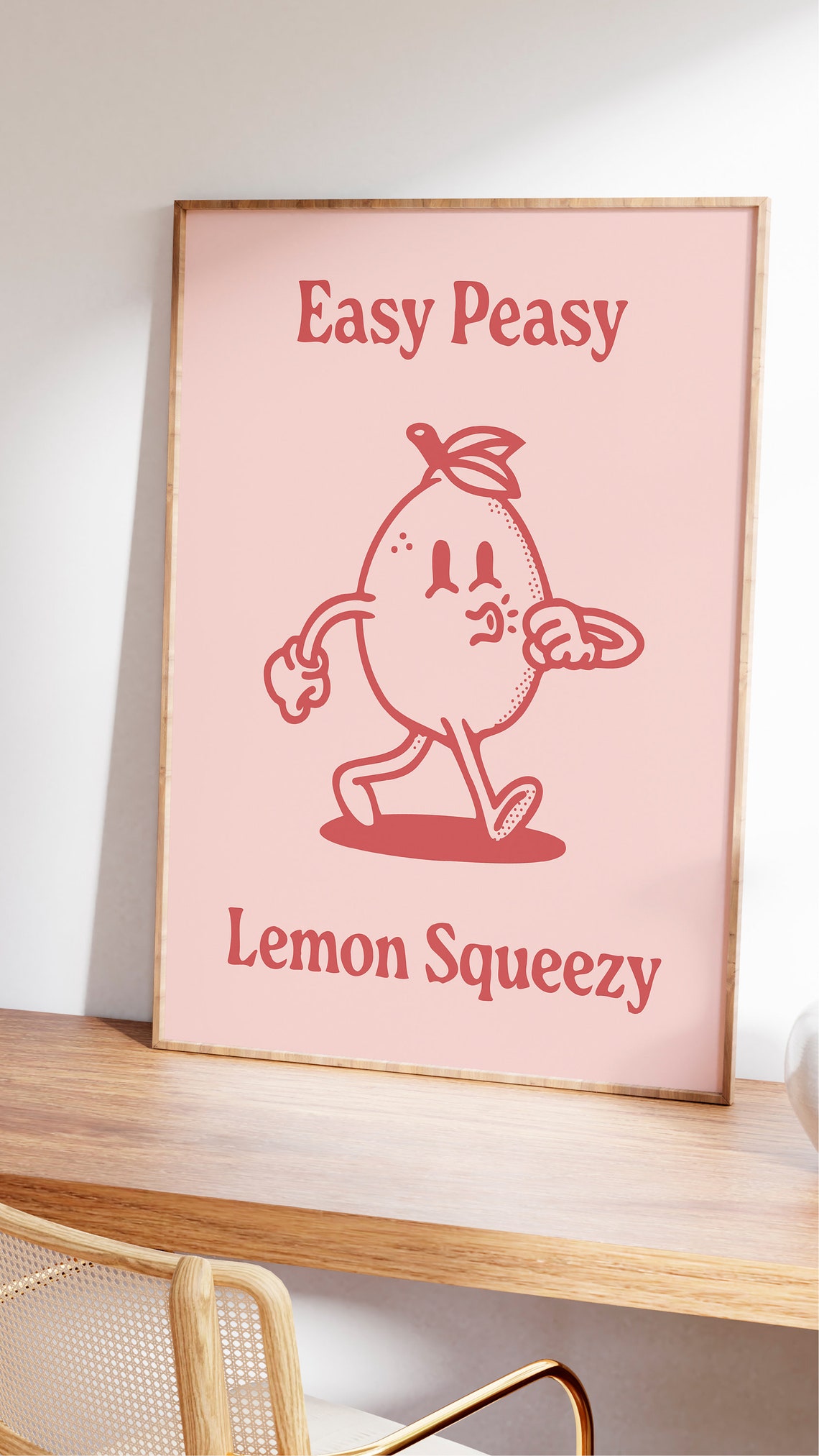 Easy Peasy Lemon Squeezy Coral Retro Lemon Character Art Print - Image 2