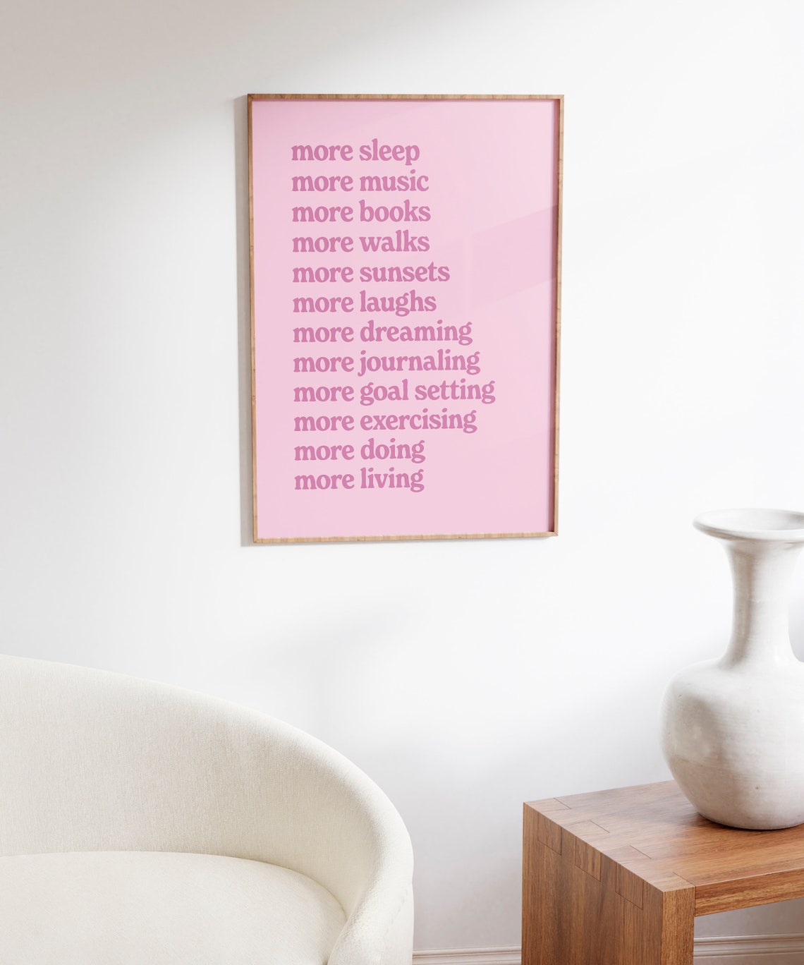 More Sleep More Music Retro Pink Self Care Affirmation Poster - Image 6