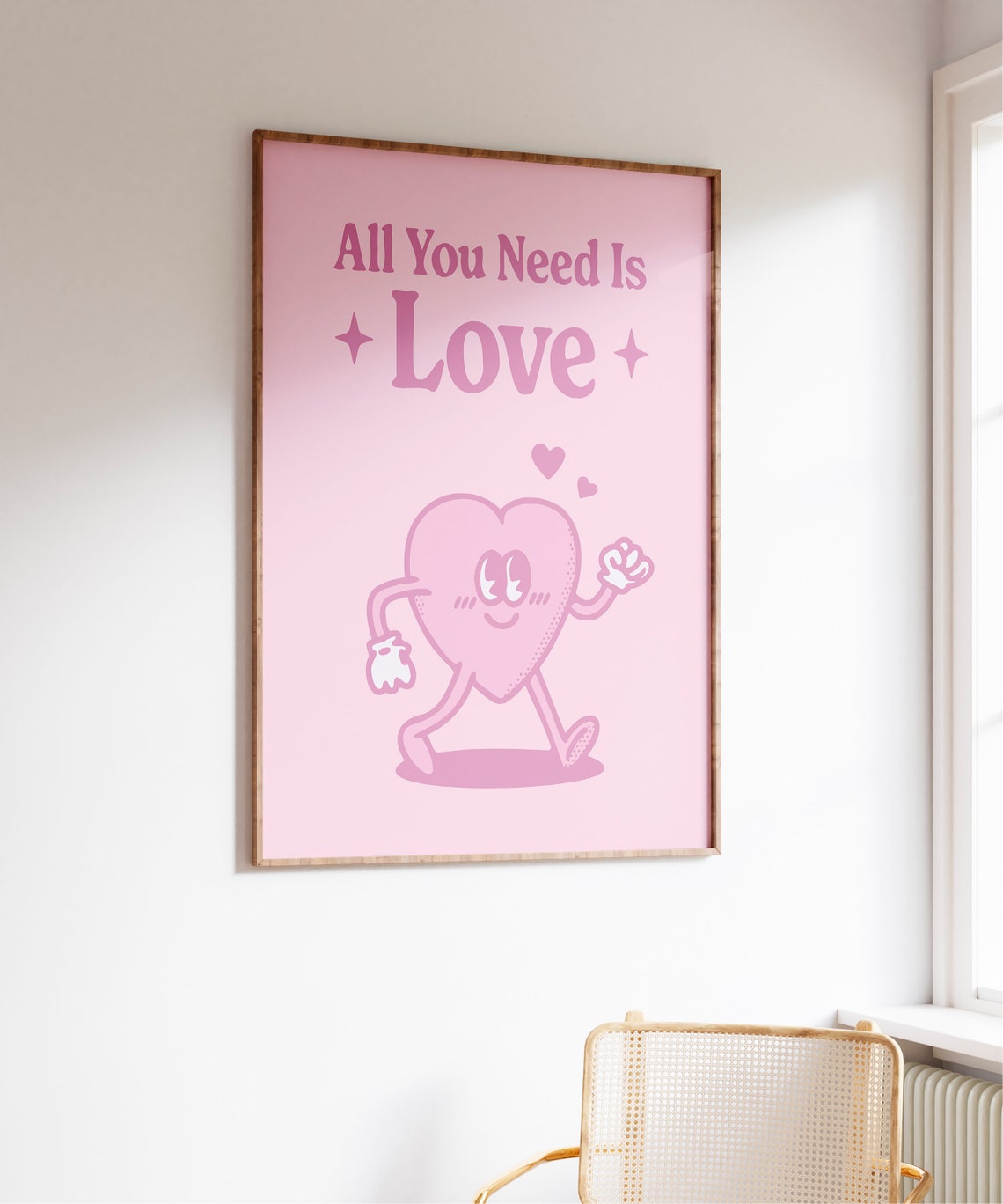 All You Need Is Love Pink Heart Mascot Love Quote Wall Poster - Image 4