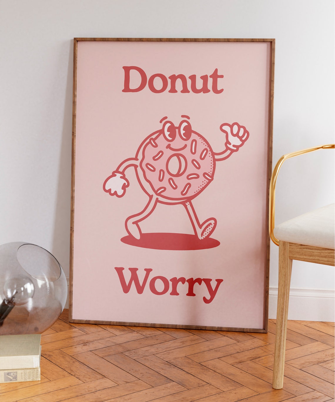 Donut Worry Cute Retro Pink Donut Mascot Funny Food Pun Poster - Image 7
