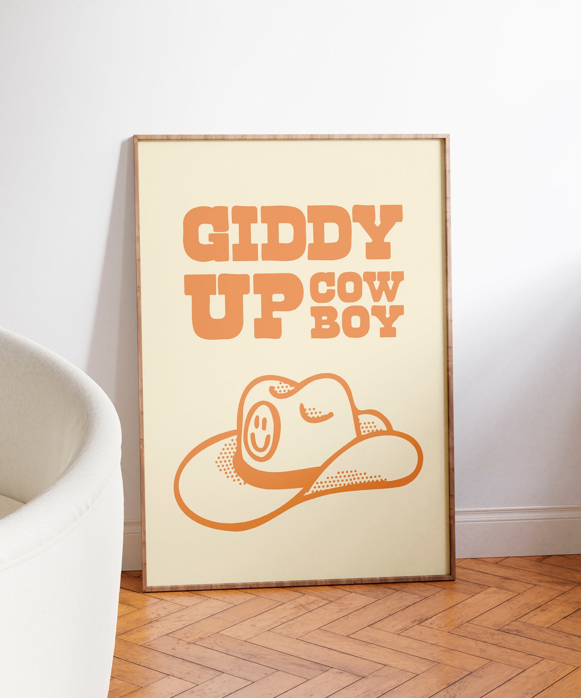 Giddy Up Cowboy Orange Retro Western Cowboy Hat Quote Poster - Image 3