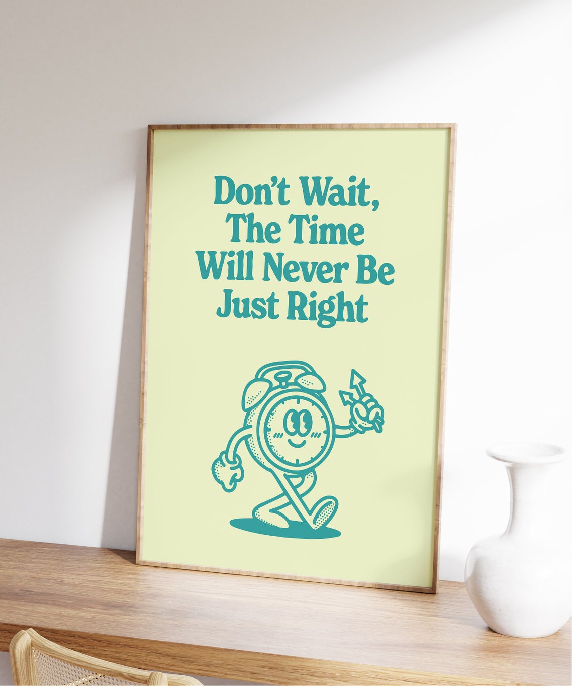Don't Wait the Time Is Right Teal Vintage Alarm Clock Poster - Image 7