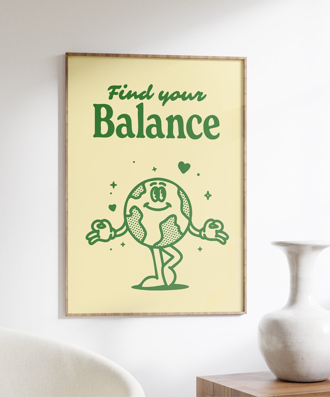 Find Your Balance Green Retro Cartoon Yoga Motivational Poster - Image 3