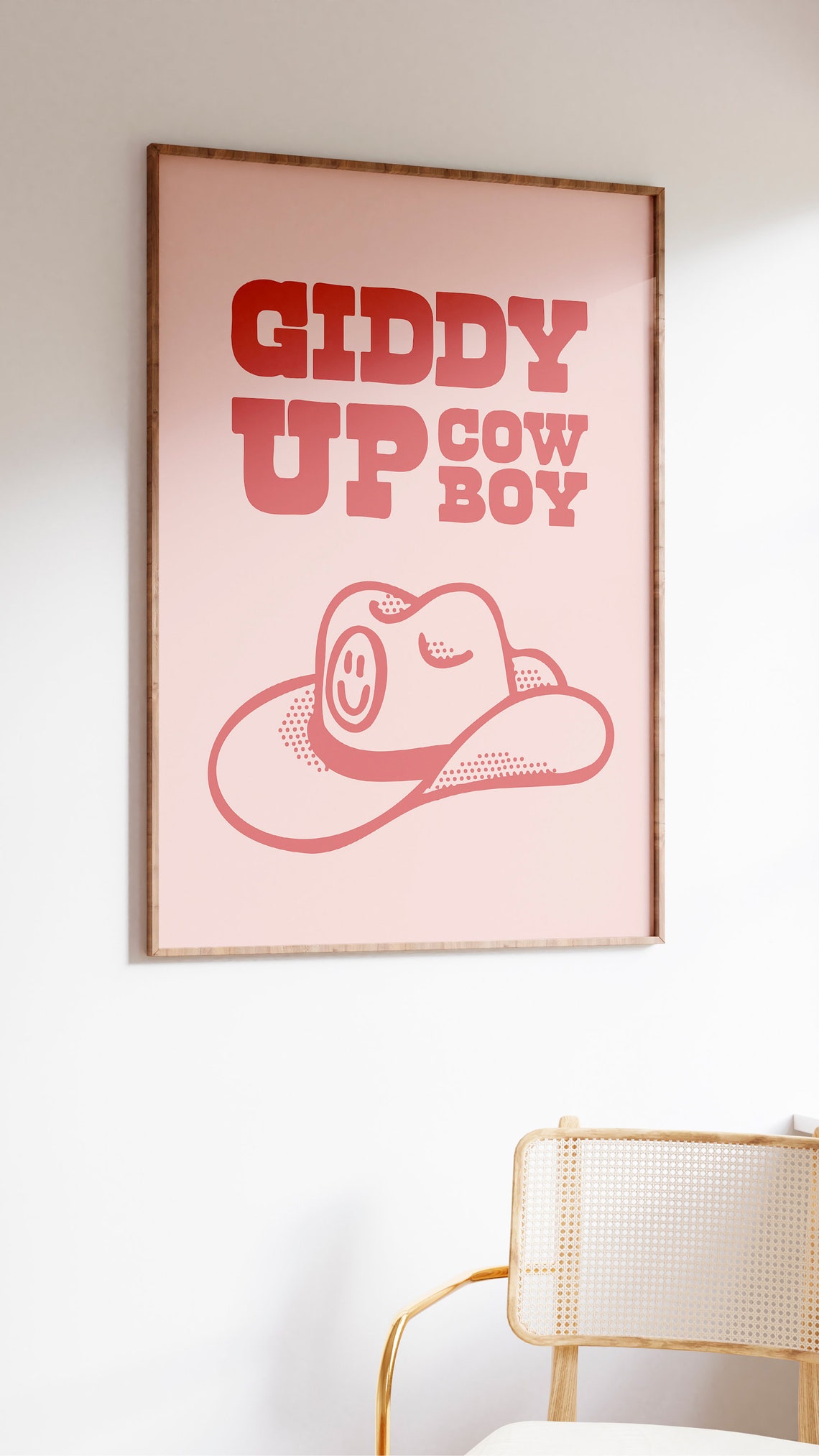 Giddy Up Cowboy Retro Hat Red Pink Typography Western Poster - Image 2
